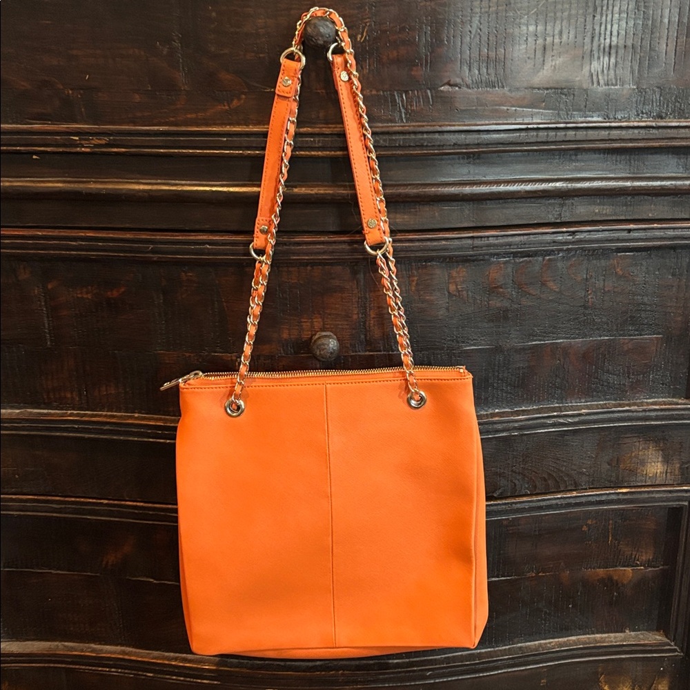 DKNY Gold Chain Vibrant Orange Shoulder Bag - Picture 4 of 5